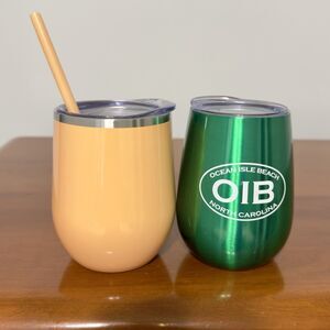 12 Ounce Stainless Steel Wine Tumblers- Set Of 2- Peach Colored Is MAARS Brand